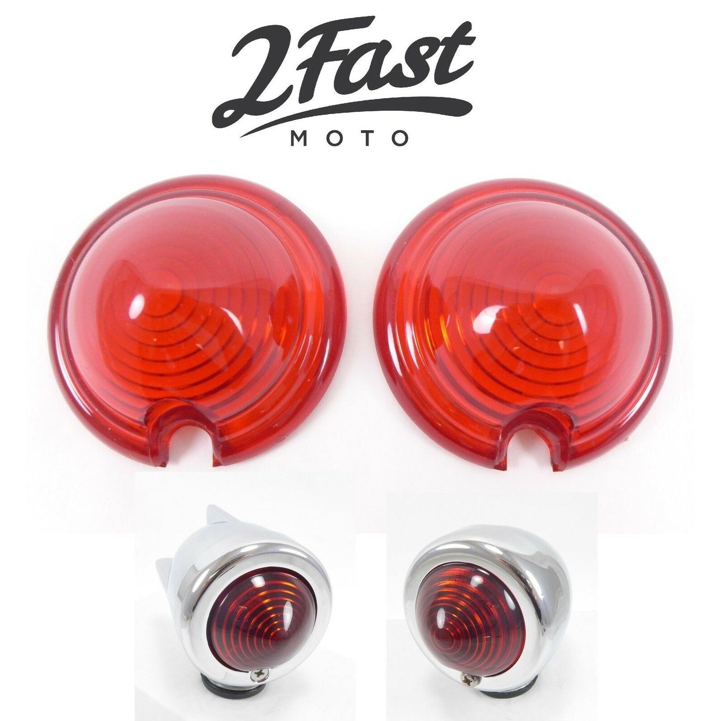 2FastMoto Red Replacement Lens Bullet Zeppelin Turn Signal Light  Pair 2fm-m103r_646785