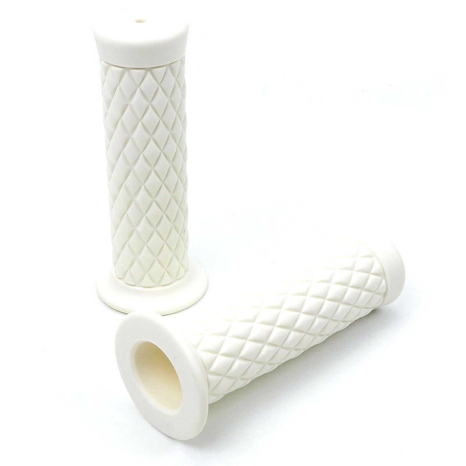 2FastMoto 1" Rubber Grips Retro Diamond Pattern White for Motorcycles 01-23126w_632535