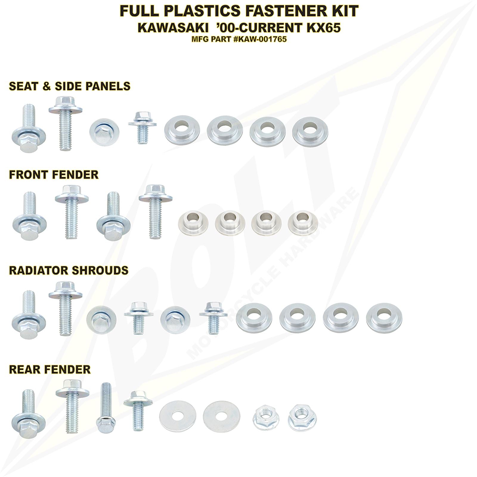 Bolt MC Hardware Full Plastic Fastener Kit - For Kawasaki KAW-001765_354303