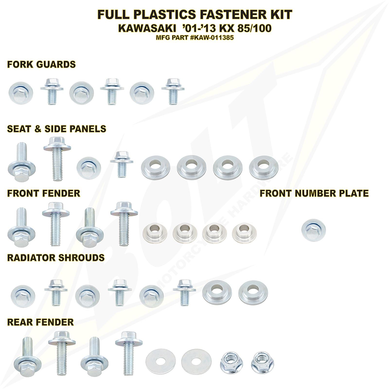 Bolt MC Hardware Full Plastic Fastener Kit - For Kawasaki KAW-011385_354304