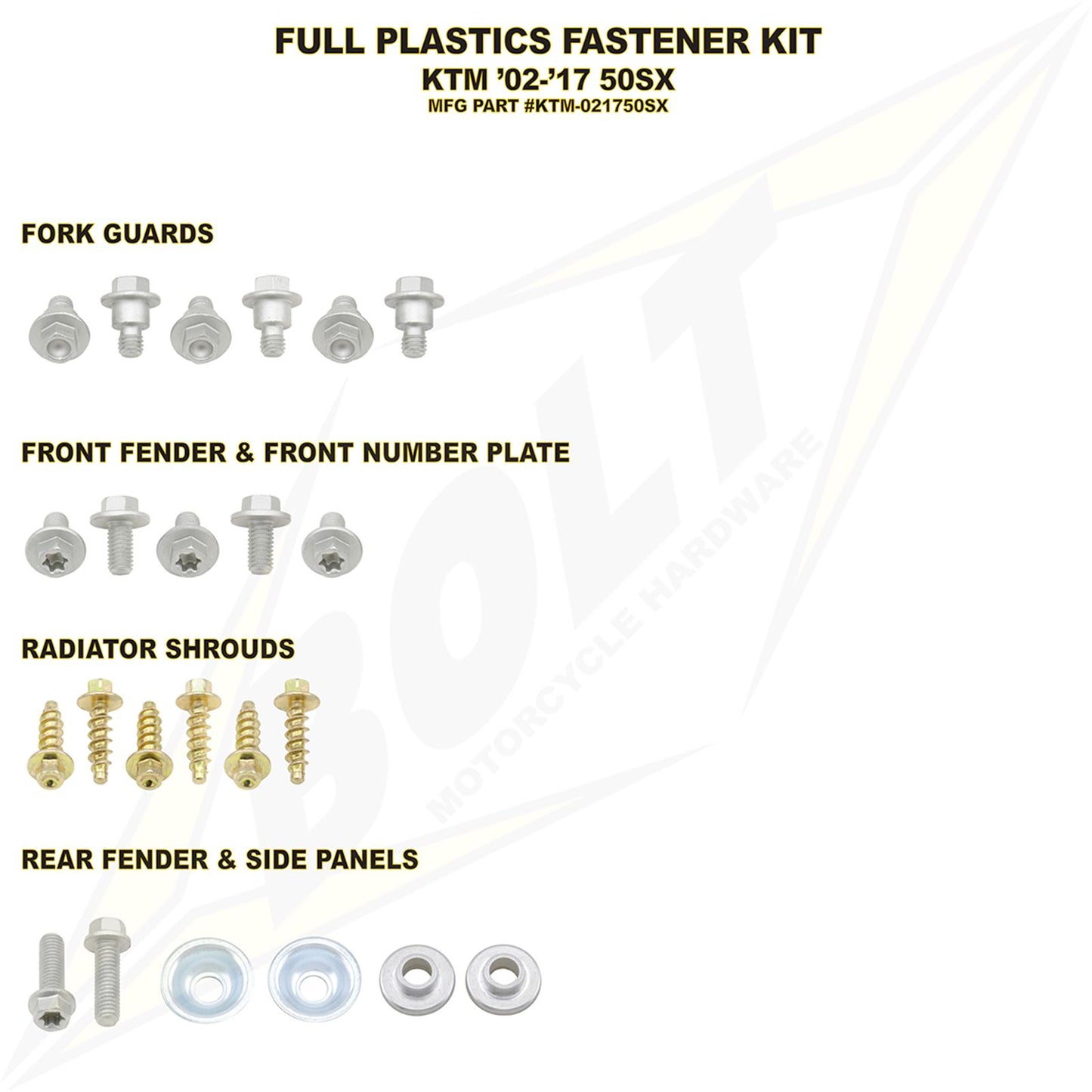 Bolt MC Hardware Full Plastic Fastener Kit for KTM KTM-021750SX_354296