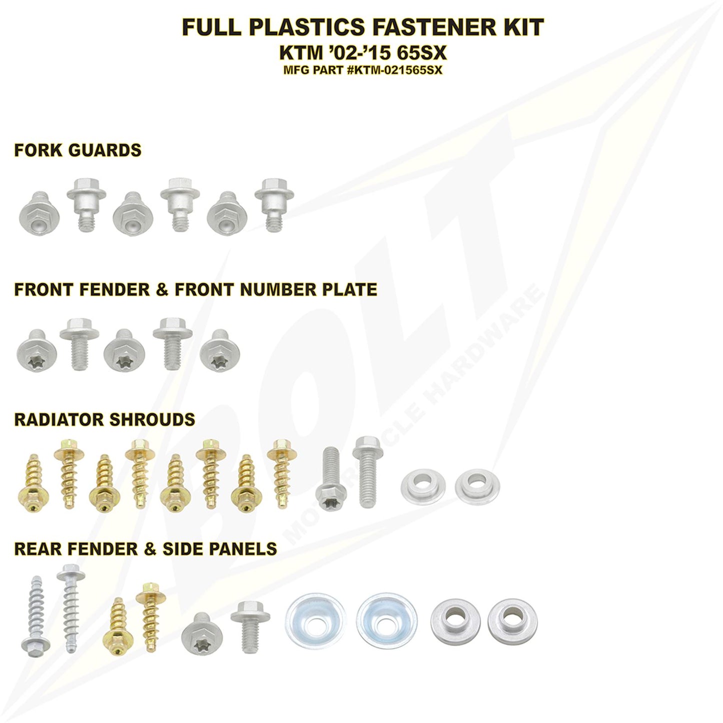 Bolt MC Hardware Full Plastic Fastener Kit for KTM KTM-021565SX_354297