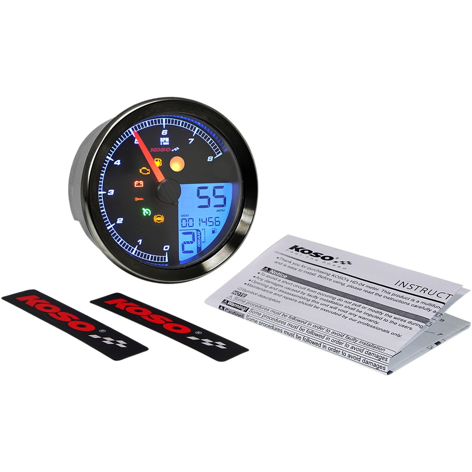 Koso Speedometer/Tachometer Black Bezel LCD Color Change Display BA051211_410306