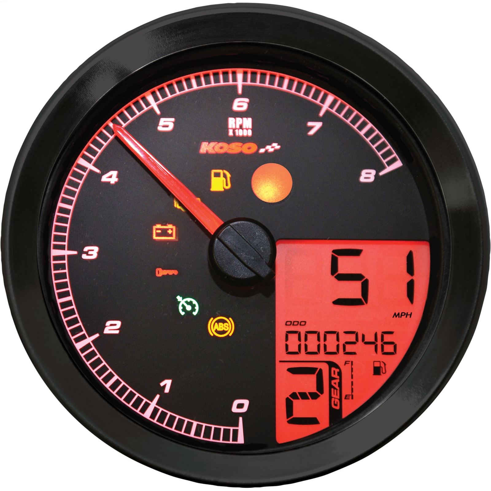 Koso Speedometer/Tachometer Black Bezel LCD Color Change Display BA051211_22812