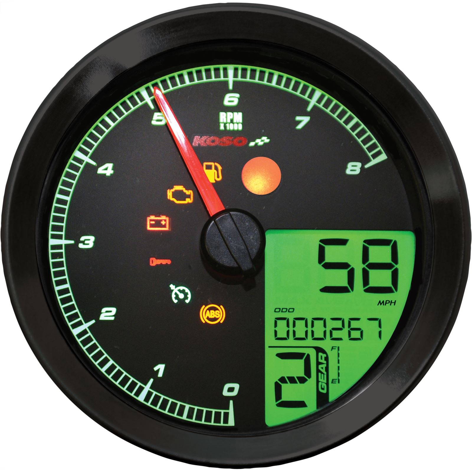 Koso Speedometer/Tachometer Black Bezel LCD Color Change Display BA051211_22815