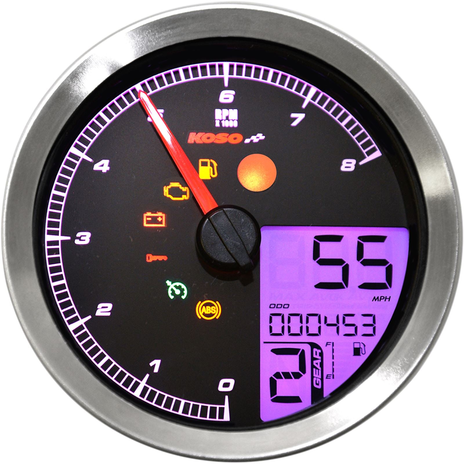 Koso Speedometer/Tachometer Silver Bezel LCD Color Change Display BA051201_410297