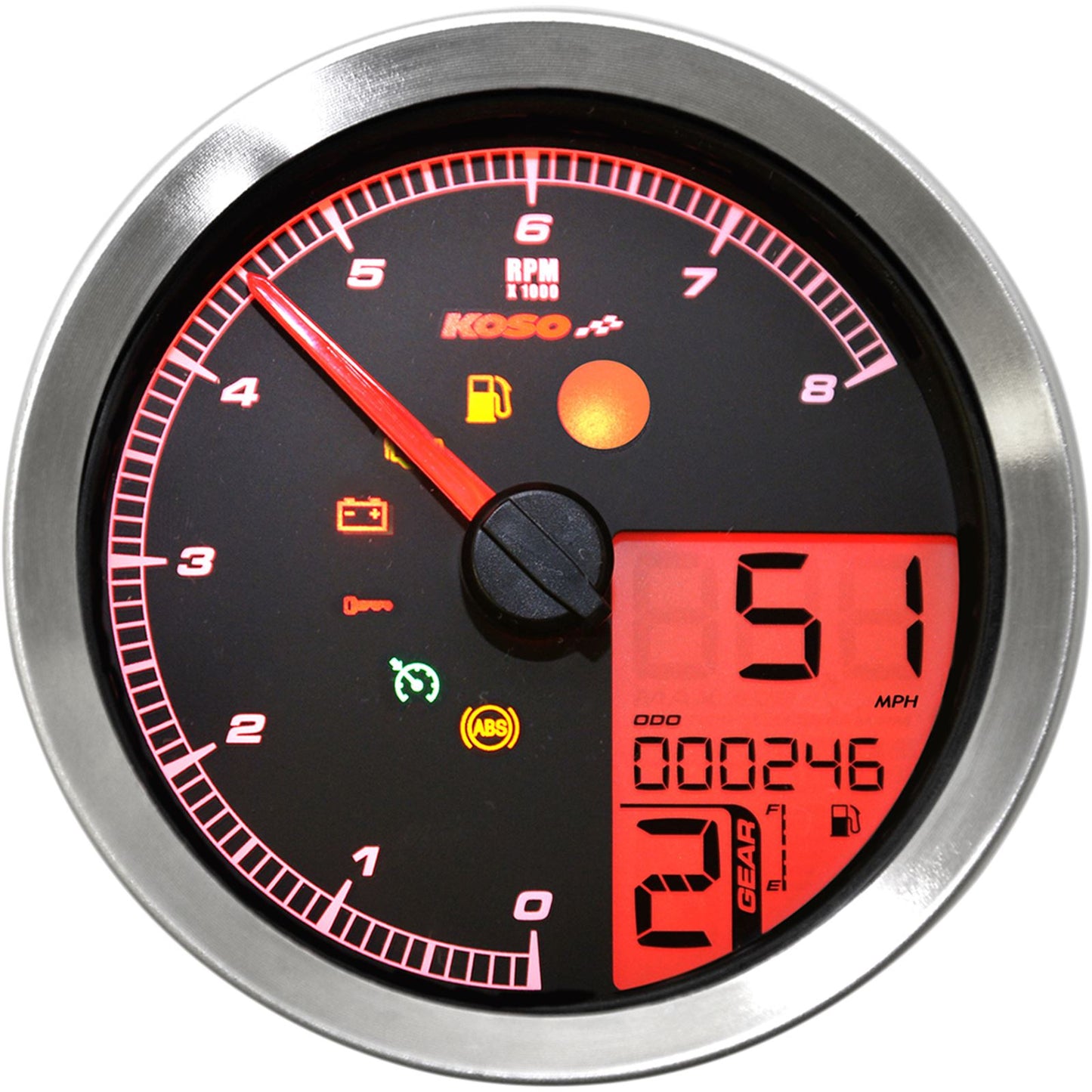 Koso Speedometer/Tachometer Silver Bezel LCD Color Change Display BA051201_410298