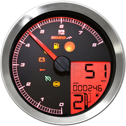 Koso Speedometer/Tachometer Silver Bezel LCD Color Change Display BA051201_410298