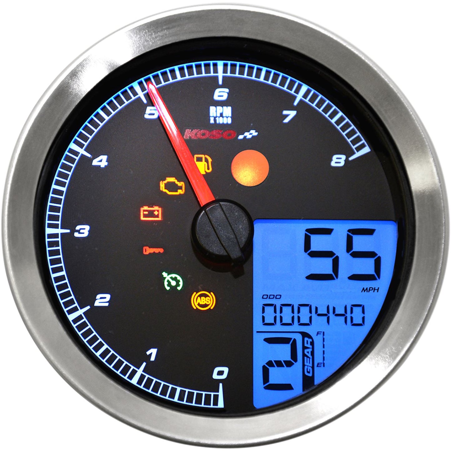 Koso Speedometer/Tachometer Silver Bezel LCD Color Change Display BA051201_410299