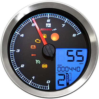 Koso Speedometer/Tachometer Silver Bezel LCD Color Change Display BA051201_410299