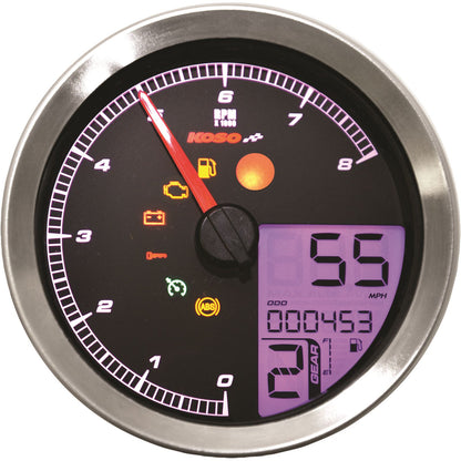 Koso Speedometer/Tachometer Silver Bezel LCD Color Change Display BA051201_22820
