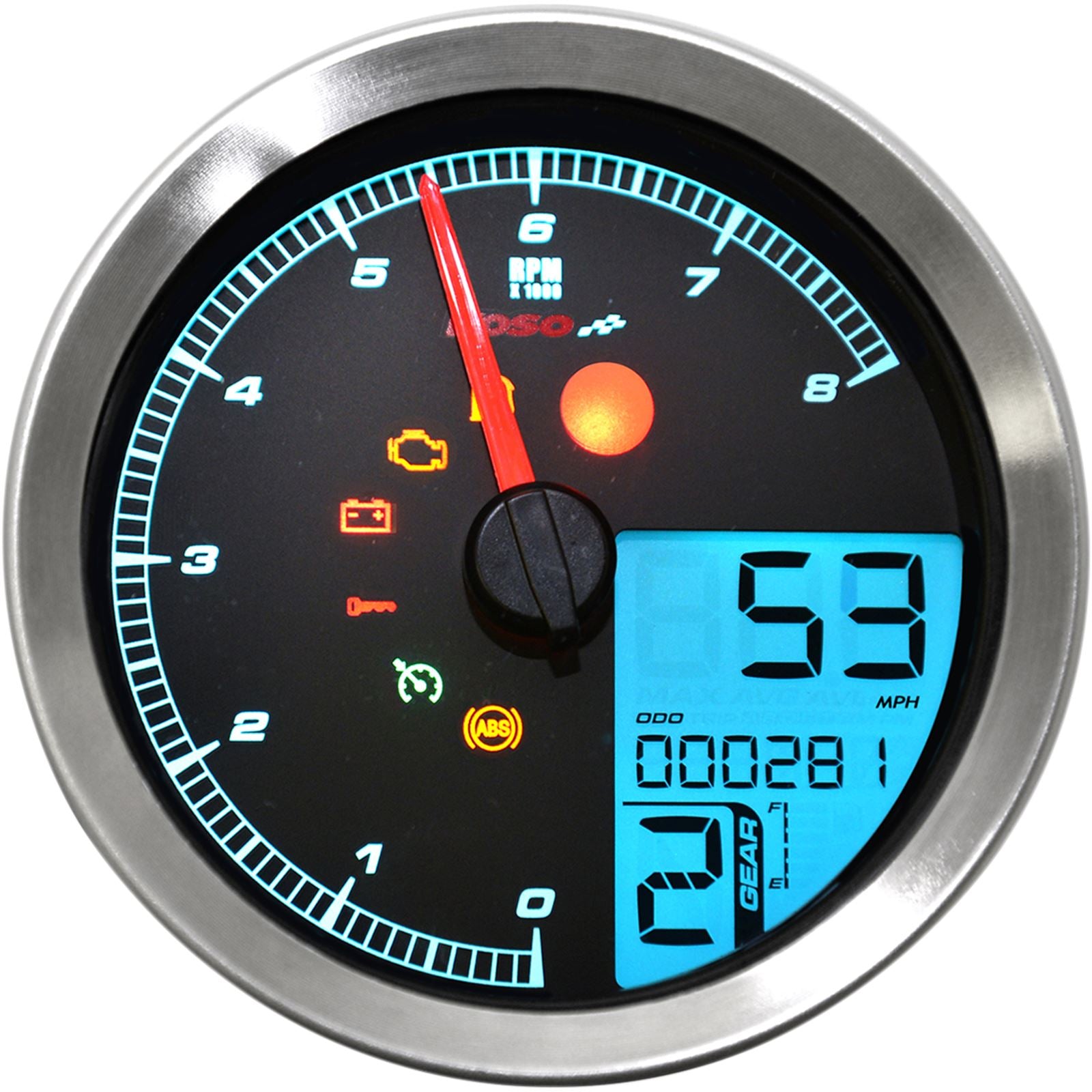 Koso Speedometer/Tachometer Silver Bezel LCD Color Change Display BA051201_410300