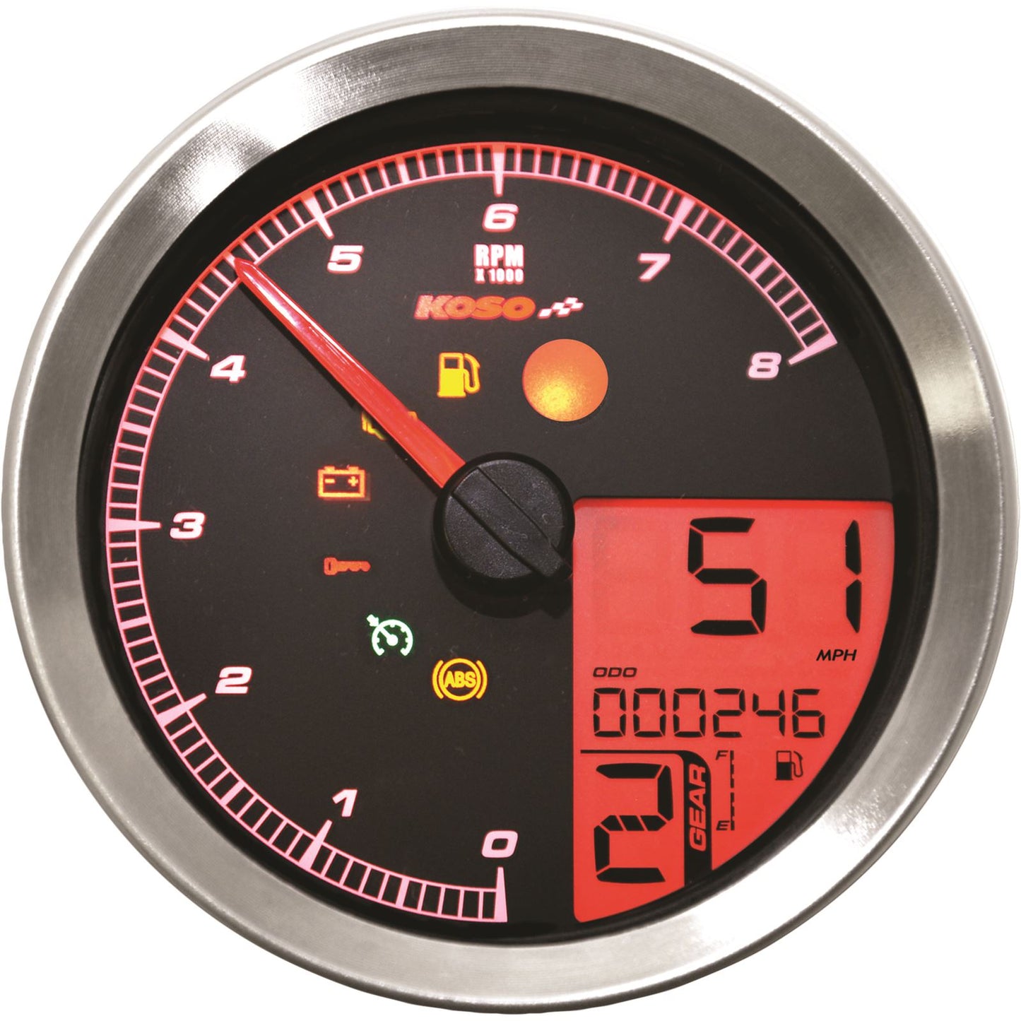 Koso Speedometer/Tachometer Silver Bezel LCD Color Change Display BA051201_22821