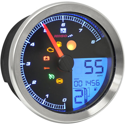 Koso Speedometer/Tachometer Silver Bezel LCD Color Change Display BA051201_410301
