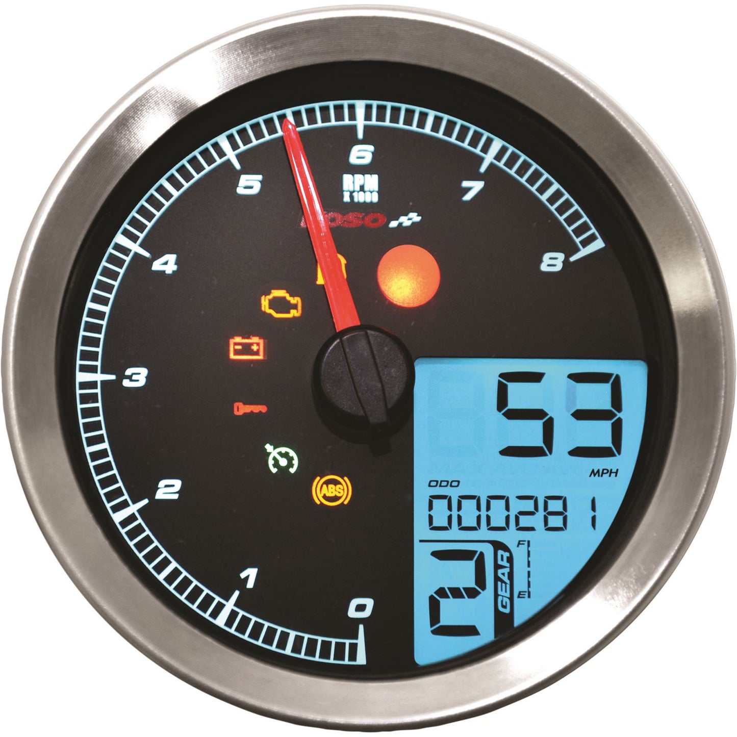 Koso Speedometer/Tachometer Silver Bezel LCD Color Change Display BA051201_22822