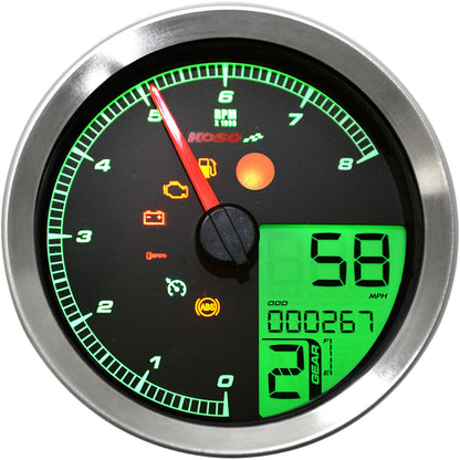 Koso Speedometer/Tachometer Silver Bezel LCD Color Change Display BA051201_410302