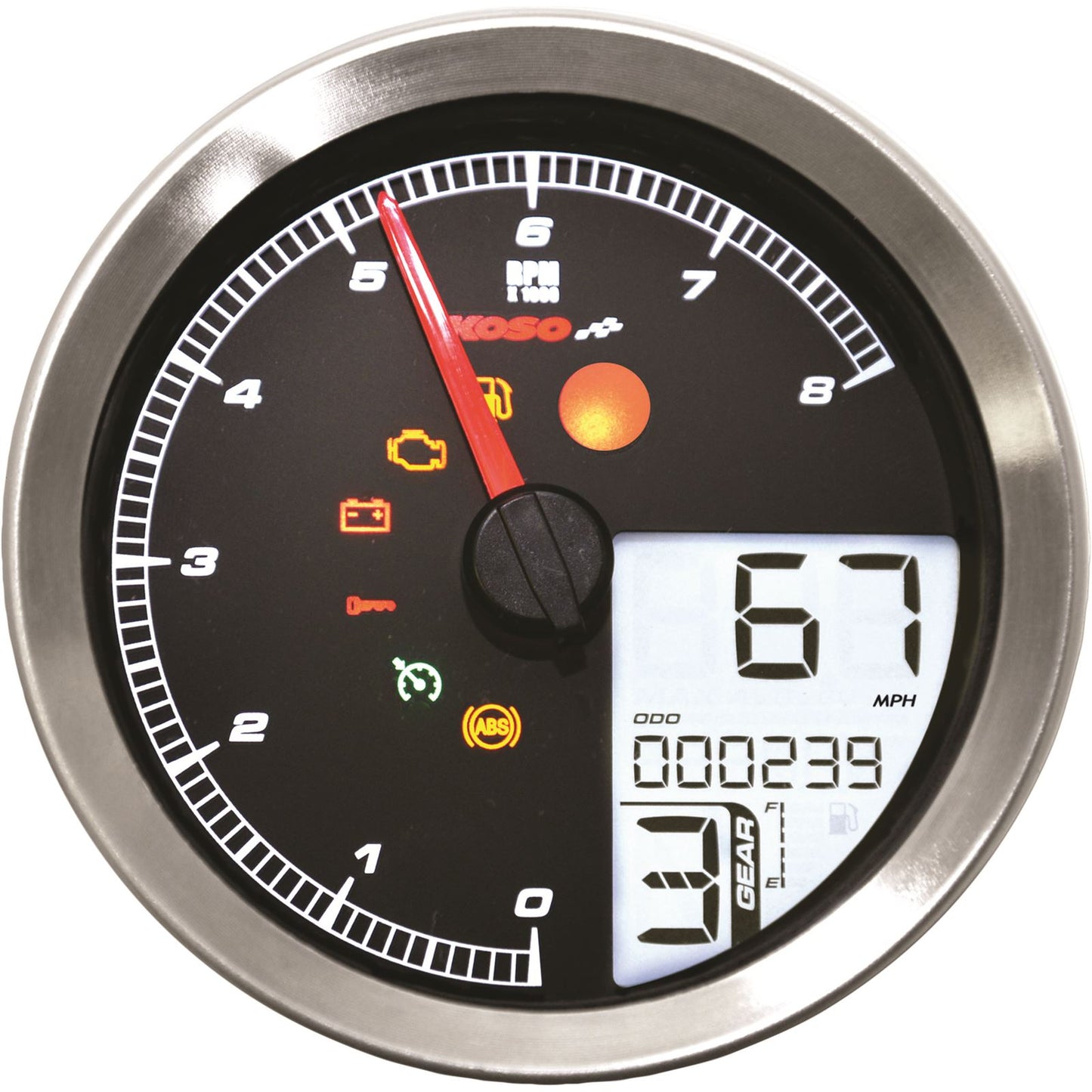 Koso Speedometer/Tachometer Silver Bezel LCD Color Change Display BA051201_22823