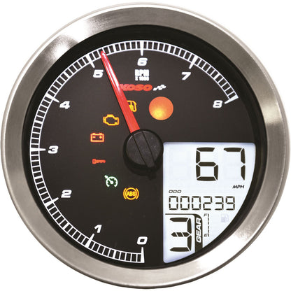 Koso Speedometer/Tachometer Silver Bezel LCD Color Change Display BA051201_22823