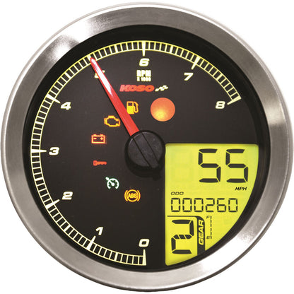Koso Speedometer/Tachometer Silver Bezel LCD Color Change Display BA051201_22824