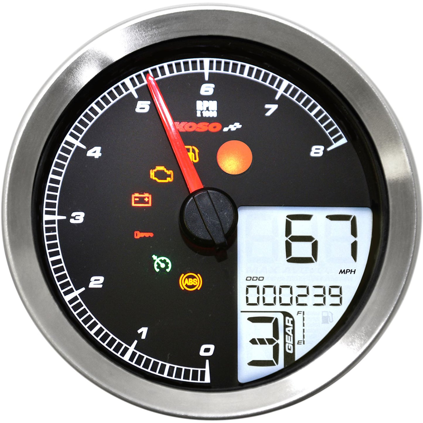 Koso Speedometer/Tachometer Silver Bezel LCD Color Change Display BA051201_410304