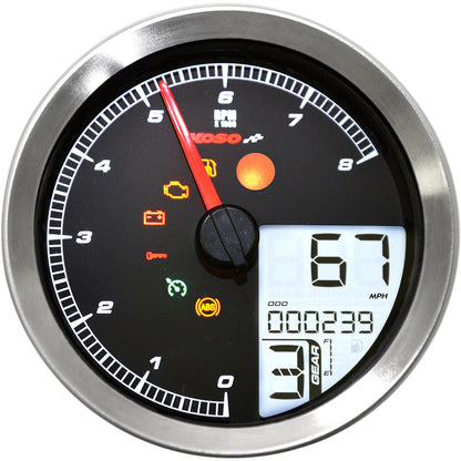 Koso Speedometer/Tachometer Silver Bezel LCD Color Change Display BA051201_410304