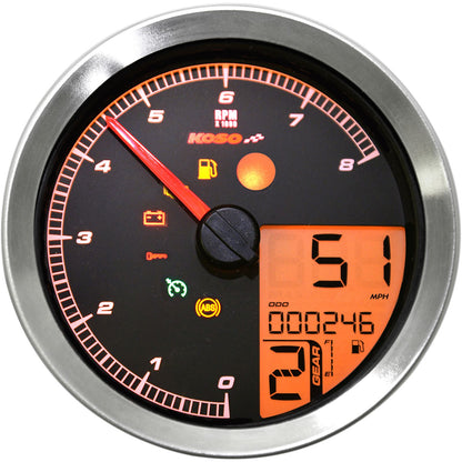 Koso Speedometer/Tachometer Silver Bezel LCD Color Change Display BA051201_410305