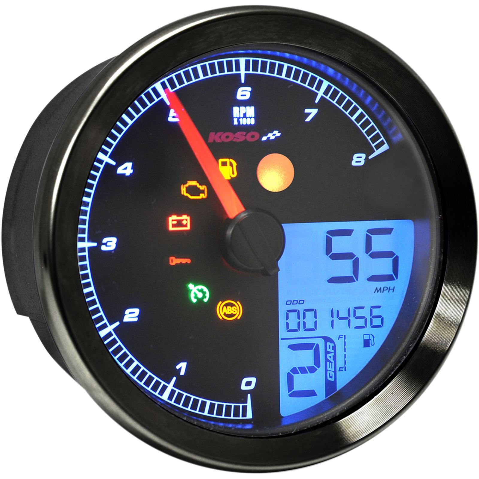 Koso Speedometer/Tachometer Black Bezel LCD Color Change Display BA051231_410318