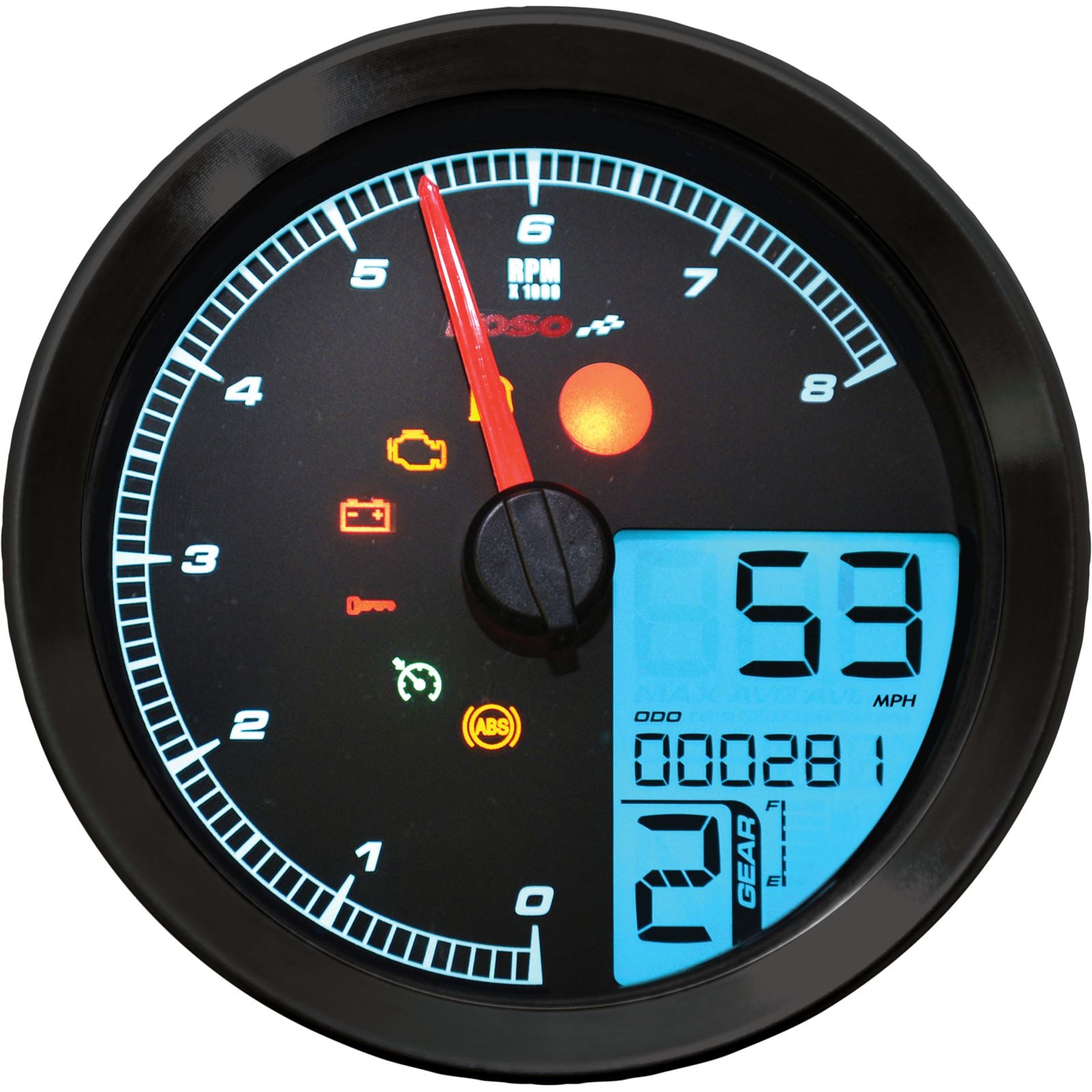 Koso Speedometer/Tachometer Black Bezel LCD Color Change Display BA051231_22828