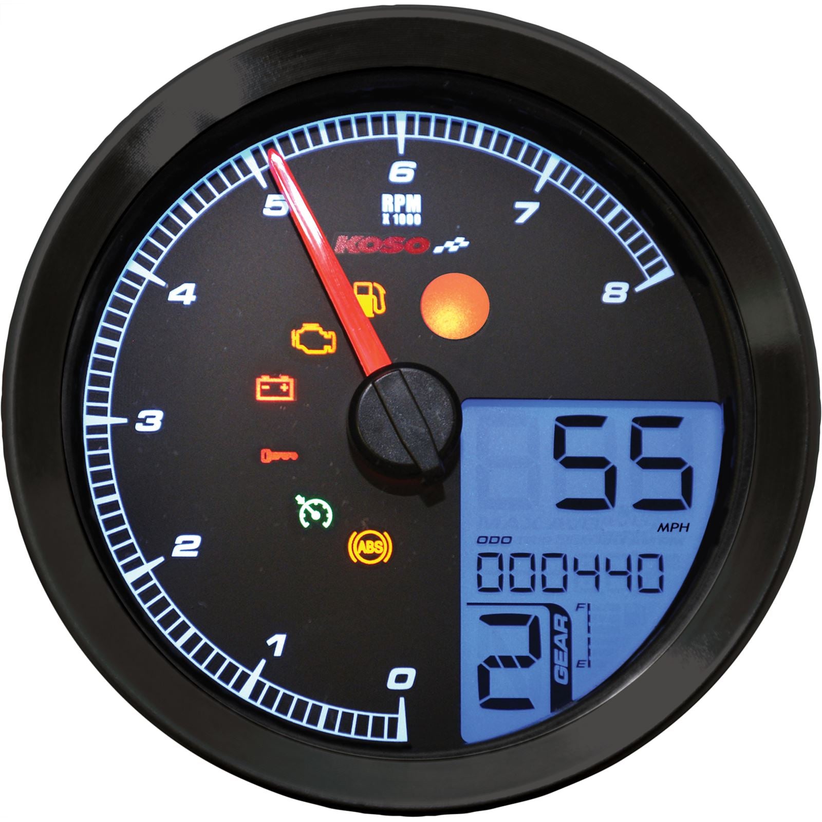 Koso Speedometer/Tachometer Black Bezel LCD Color Change Display BA051231_22832