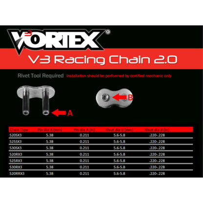 Vortex RX3 Chain 520 Rivet Master Link Gold [MPN: G520RX3-RCL]_1871415