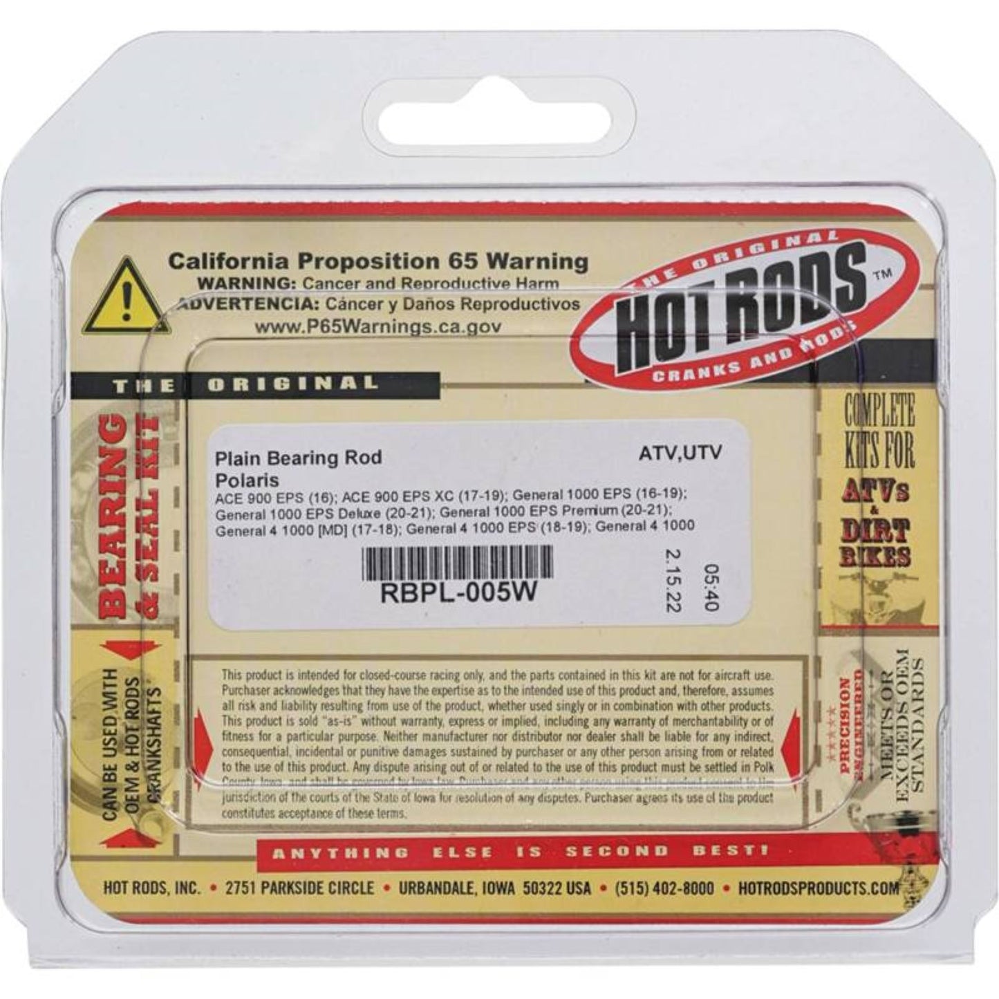Hot Rods Plain Bearing Connector Rod White (1.500-1.503) OE# 3514663-001 RBPL-005W_1649242