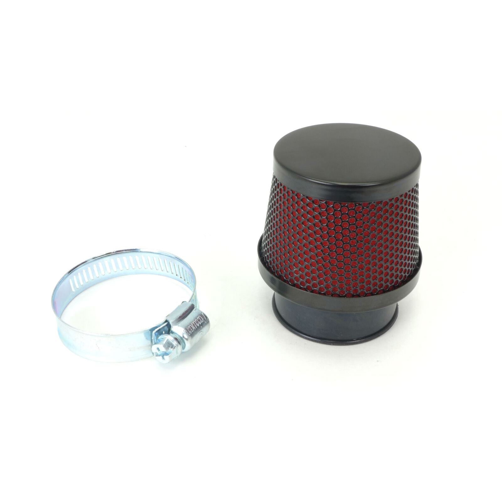 2FastMoto 30mm Small Round Tapered Pod Filter Black With Red Mesh 25-38017_670307