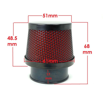 2FastMoto 30mm Small Round Tapered Pod Filter Black With Red Mesh 25-38017_670309