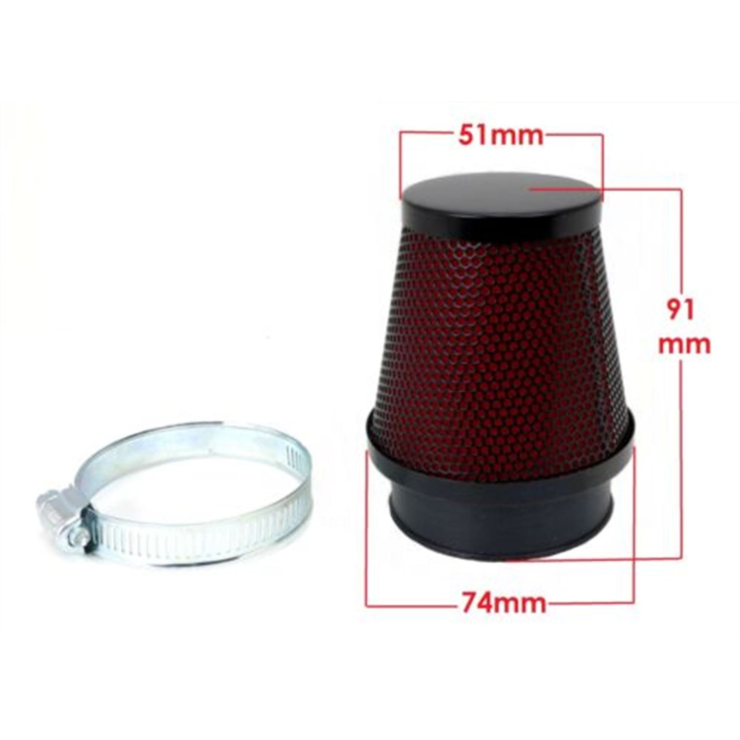 2FastMoto Pod Air Filter 39mm Large Round Tapered Black Body/Cap with Red Foam  25-38025_646081