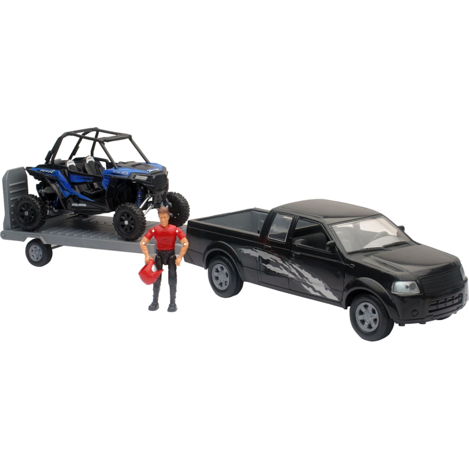 New-Ray Toys Replica 1:18 Truck/Trailer/UTV - Black and Polaris RZR 1000XP - Blue SS-37426B_1385826
