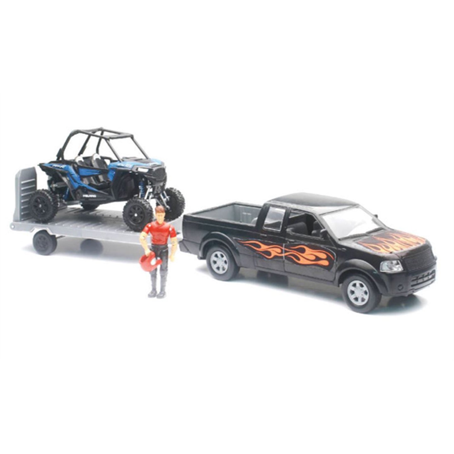 New-Ray Toys Replica 1:18 Truck/Trailer/UTV - Black and Polaris RZR 1000XP - Blue SS-37426B_557137