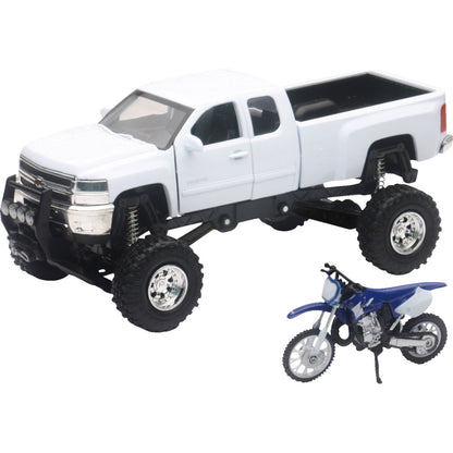 New-Ray Toys Replica 1:43 Truck/Race Bike Chevy - White and Yamaha Bike - Blue SS-54416_1245672