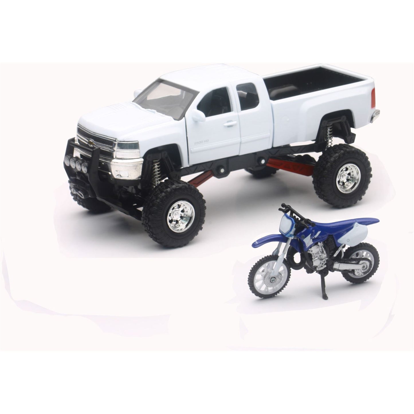 New-Ray Toys Replica 1:43 Truck/Race Bike Chevy - White and Yamaha Bike - Blue SS-54416_39934