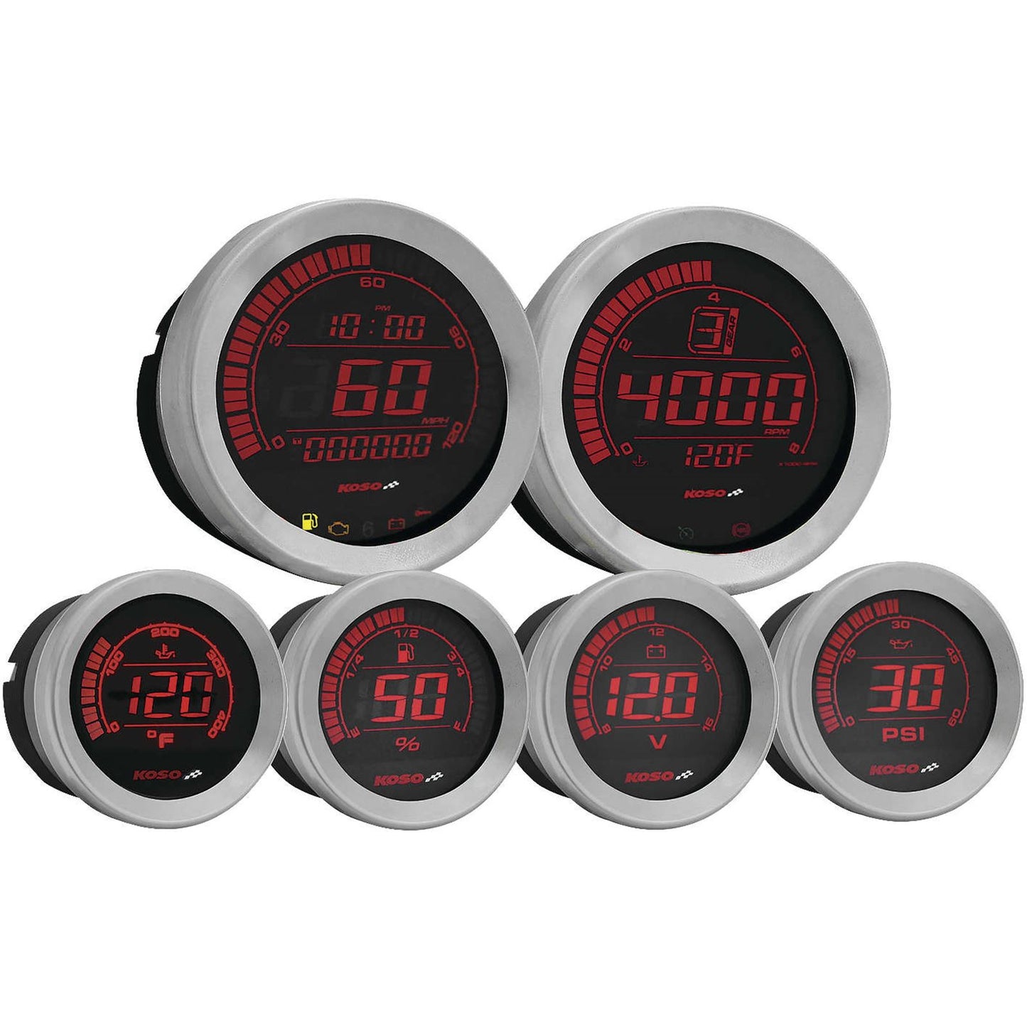 Koso HD-02 Series Gauge Kit Silver Bezel Oil Temp BA050905_64211