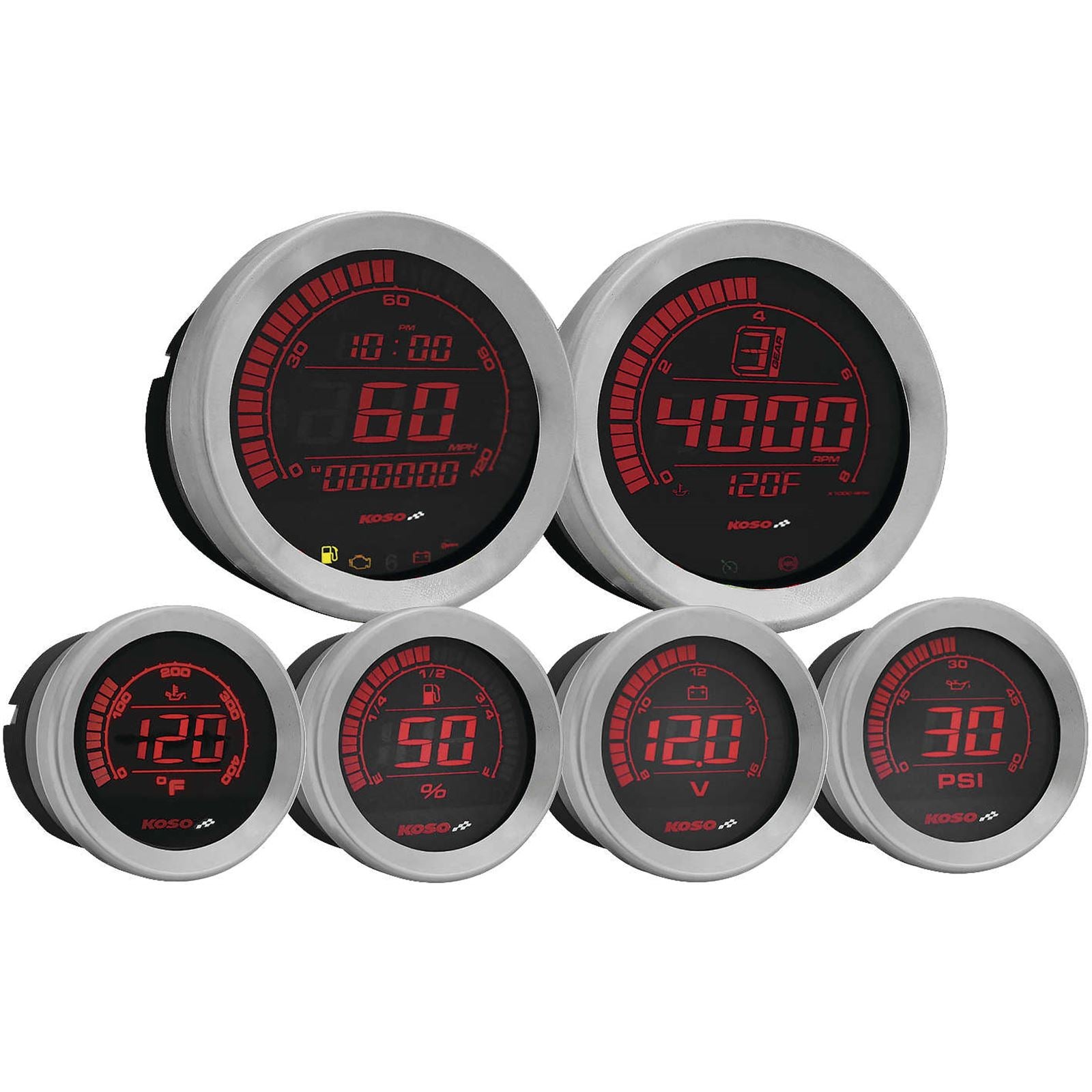 Koso HD-02 Series Gauge Kit Silver Bezel Oil Temp BA050905_64211