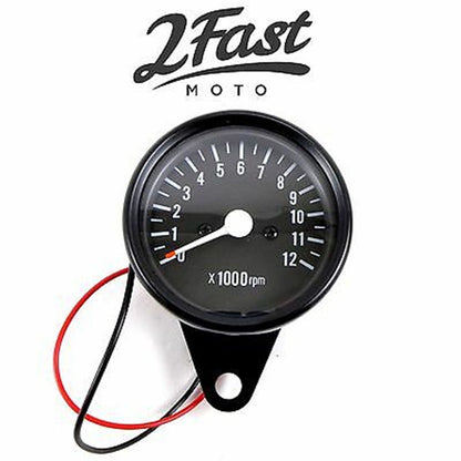 2FastMoto Black Tachometer - 0-12,000 RPM - Cafe Race Chopper for Honda  14-20223_635206