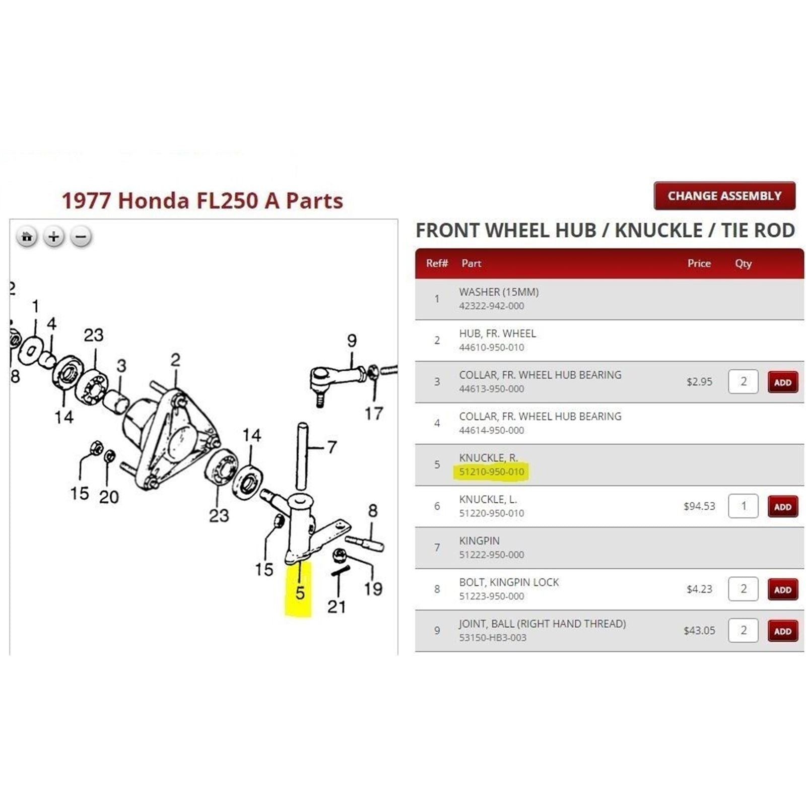 Steering Knuckle Right Side Spindle Hub J-Arm for Honda FL 250 51210-950-010_890938