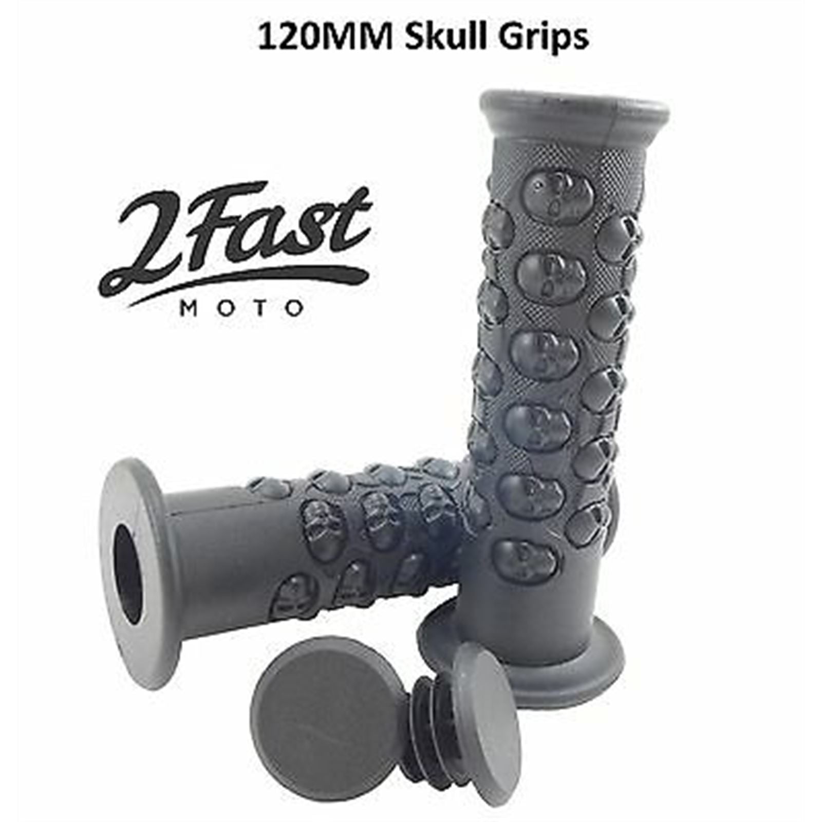 2FastMoto Skull Embossed Grips For 7/8" Handlebars with Twist Throttle Black  2fm-42-56531_628034