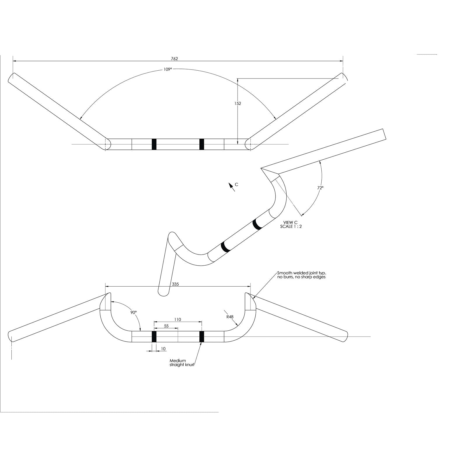 BikeMaster Handlebars Clubman Black 1" 12-269B1 BK_82326