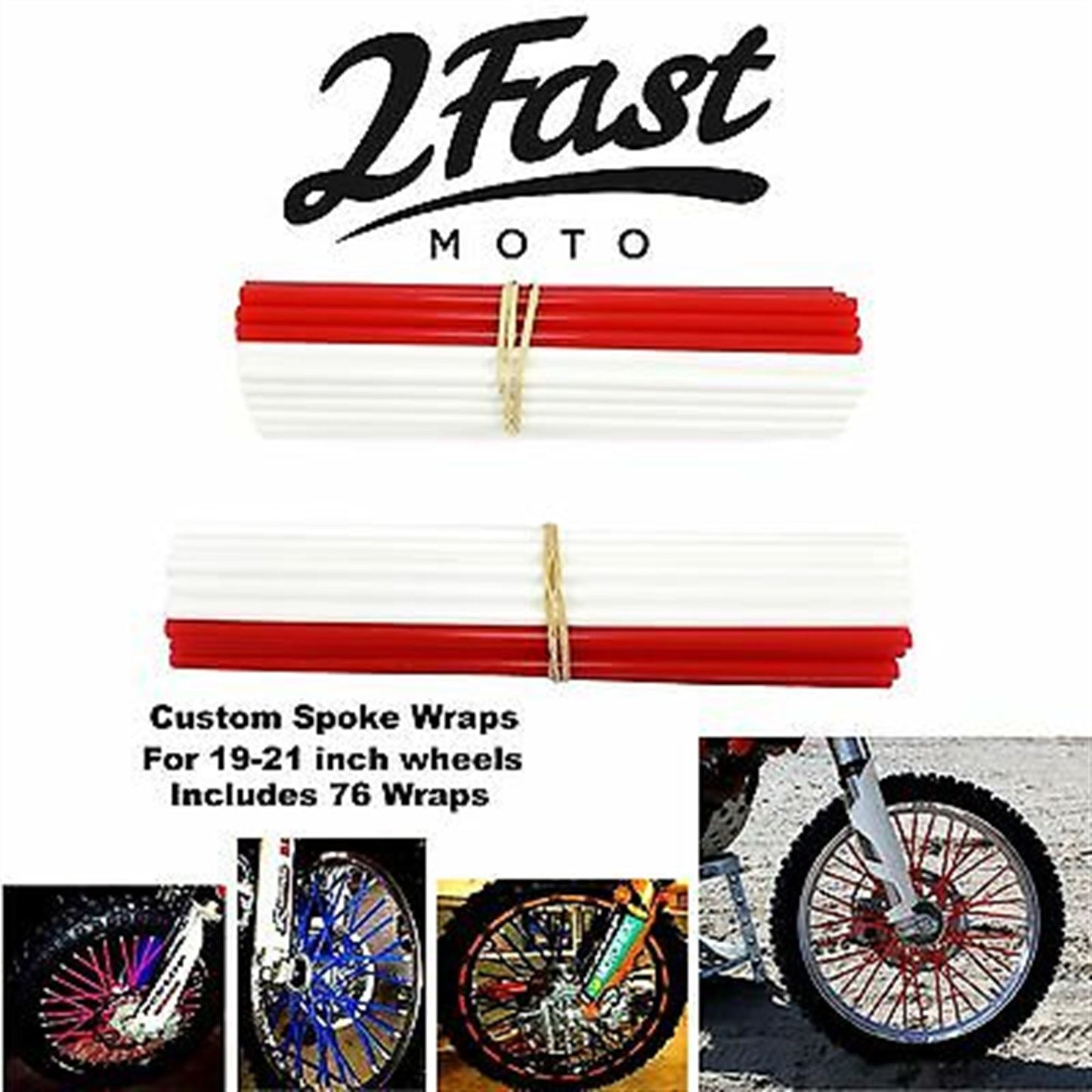 76pcs Wheel Spoke Skin Cover Wrap Kit for MX Dirt Bike - Red/White_626173