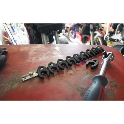 BikeMaster 10-Piece 3/8" Drive Metric Flare Crow Foot Wrench Set On Rail Black 173326_85364