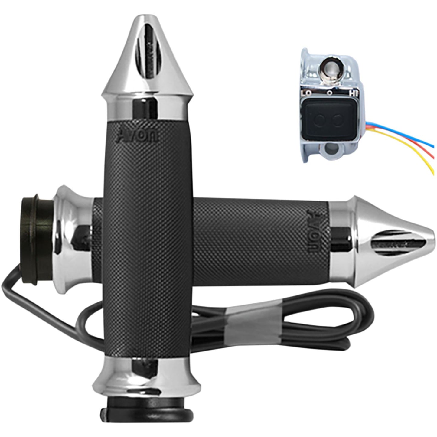 Avon Grips Custom Contour Grips Spike Heated Fly-by-Wire Throttle Chrome CC-85-CH-S-F-HT_347679