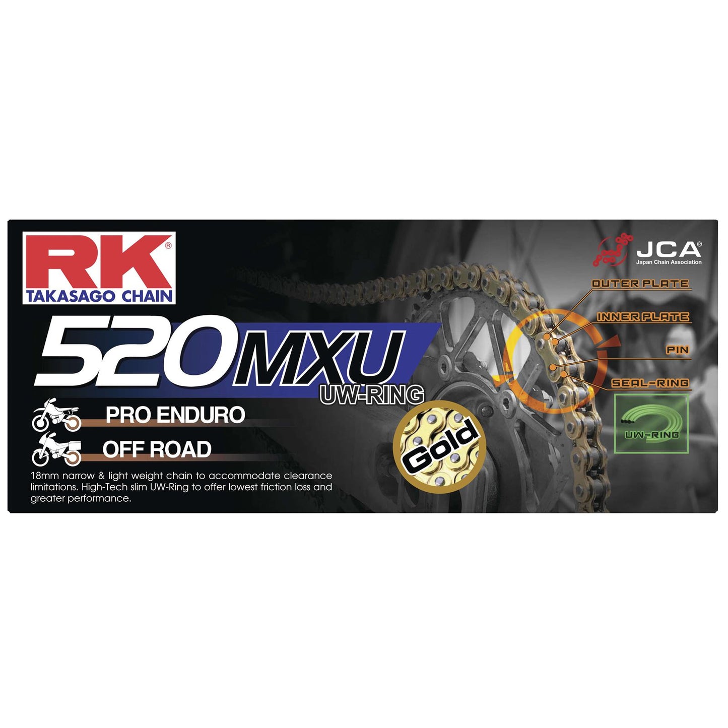 RK Chain 520 MXU - Sealed Racing UW-Ring Chain - 120 Links [MPN: GB520MXU-120]_87225