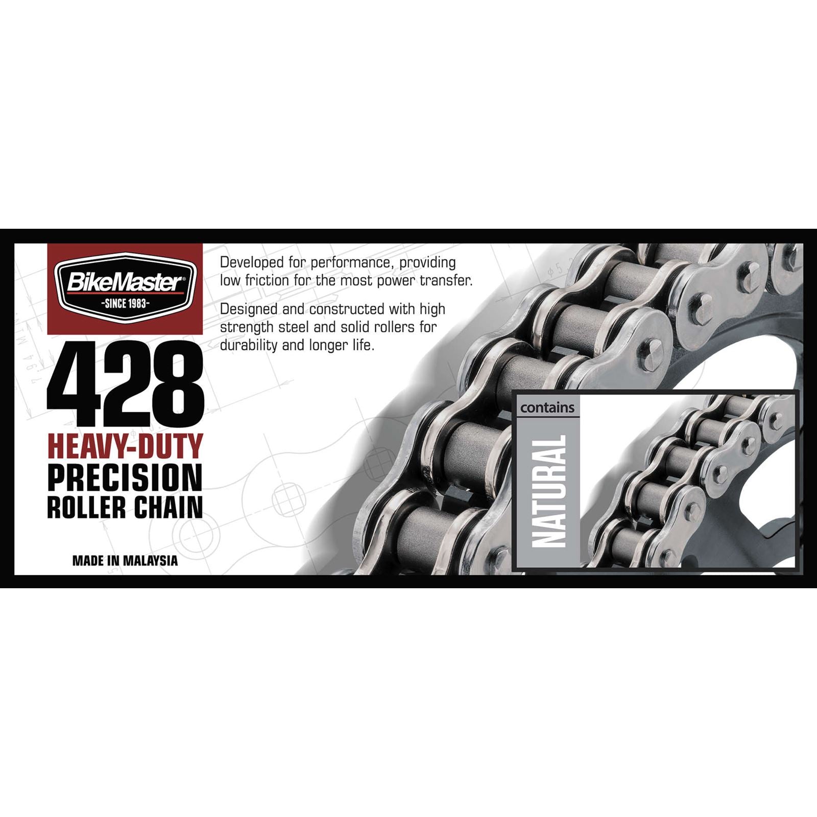 BikeMaster 428H Heavy-Duty Precision Roller Chain Natural 428H X 124_505005