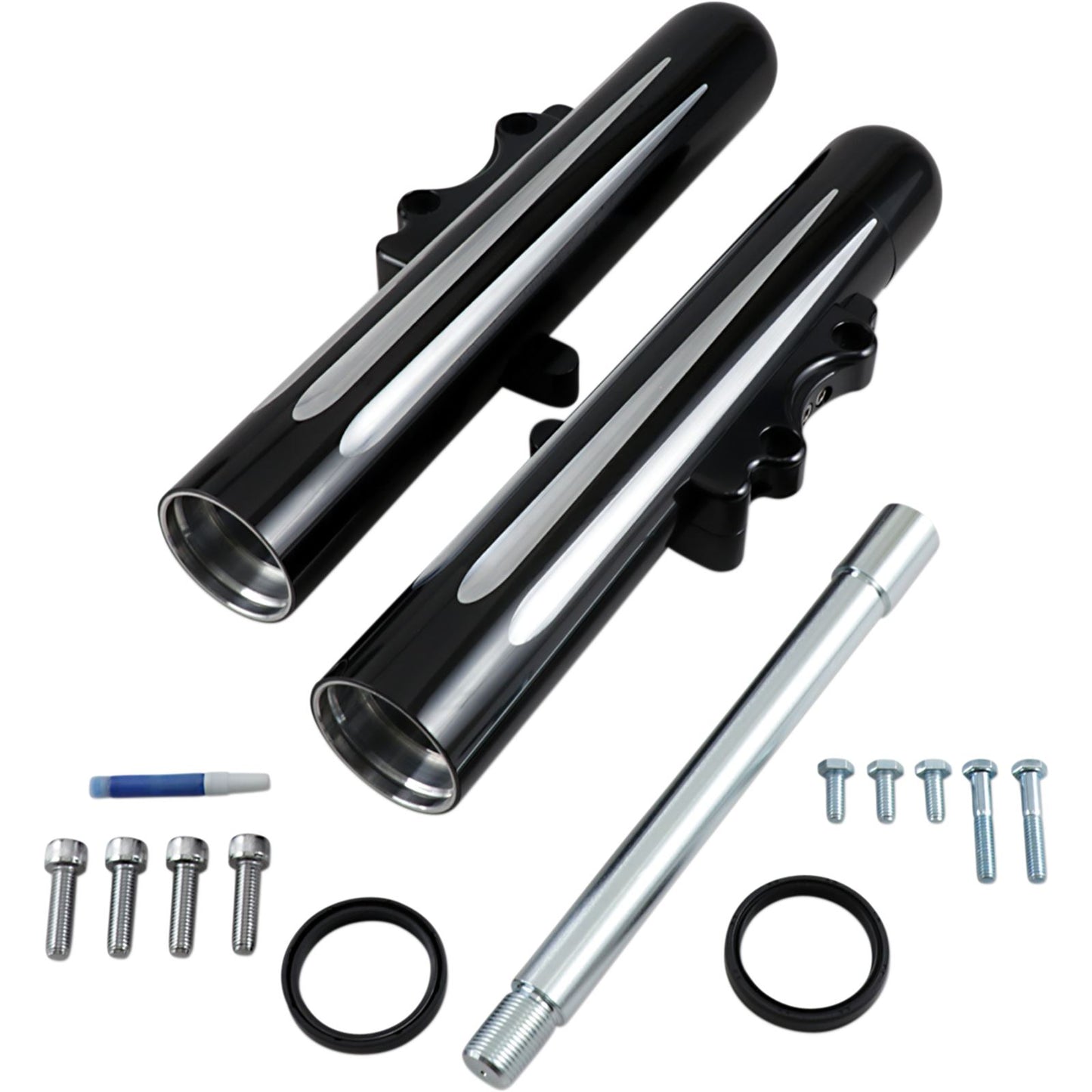 Arlen Ness Hot Legs Fork Legs - Dual Disc - Deep Cut - Black/Silver 40-512_344003